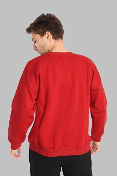 Nyda Collections Unisex Oversize Uzun Kollu Atatürk Baskılı Bisiklet Yaka Kapüşonsuz Şardonlu Sweatshirt Pamuk