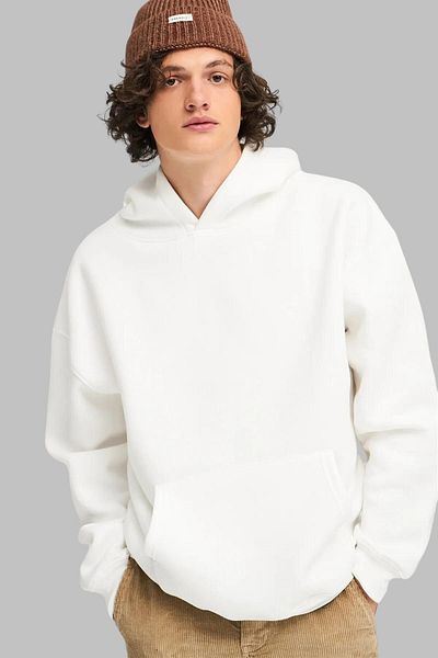 Nyda Collections Hanorac supradimensionat unisex cu glugă - mânecă lungă, fără imprimeu, bumbac
