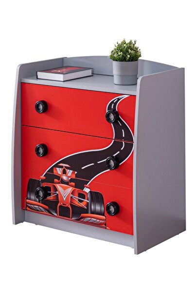 Setay Formula Genç Odası - 3 Kapılı Dolap, Jaguar Koltuklu Arabalı Yatak, Şifonyer - Kırmızı