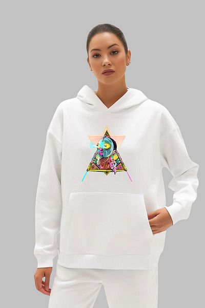 Nyda Collections Hanorac supradimensionat unisex cu glugă cu imprimeu robot - mânecă lungă, bumbac ridicat