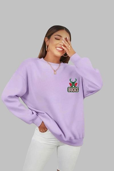 Nyda Collections Φούτερ από βαμβακερό Unisex Oversize Deer με στάμπα με λαιμόκοψη χωρίς κουκούλα
