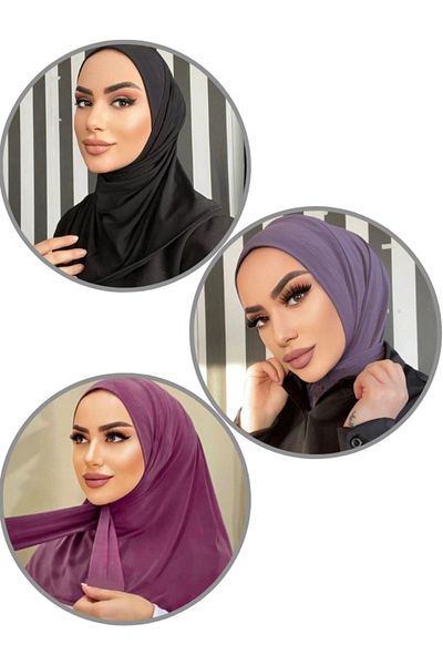 Organic Scarfs Combed Cotton Snap-On Ready Scarf Hijab Shawl Set of 3