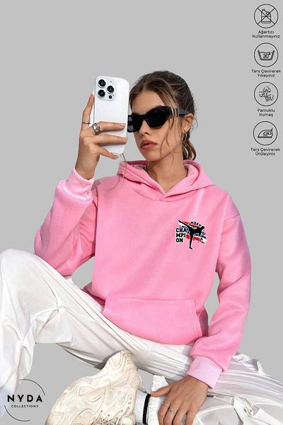 Nyda Collections Unisex Φούτερ με μακρυμάνικη κουκούλα Muay Thai Φούτερ με κουκούλα Raster Oversize βαμβακερό