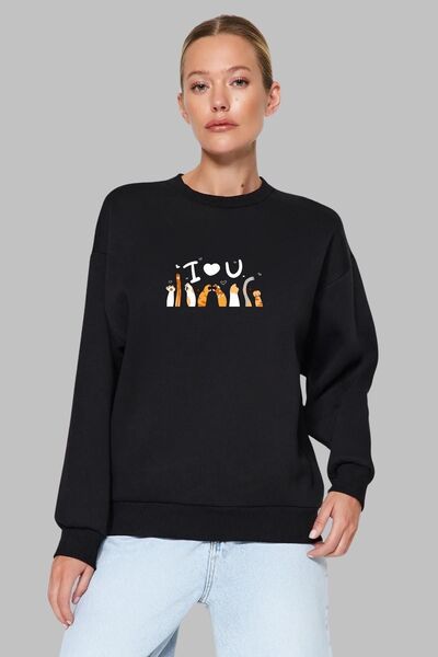 Nyda Collections Pamučna majica sa otiskom "Cat Love" - dugi rukav, okrugli i...