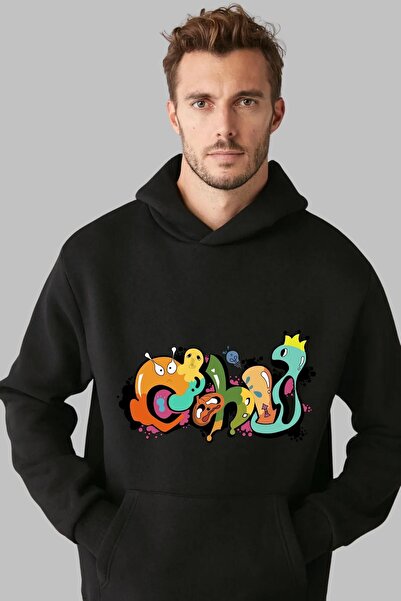 Nyda Collections Unisex majica sa kapuljačom i grafitnim printom - dugi rukav...