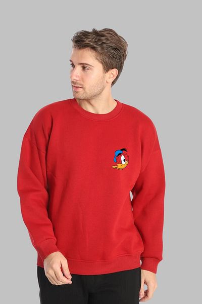 Nyda Collections Унисекс памучен суитшърт с щампа Daffy - дълъг ръкав, кръгло деколте, без качулка