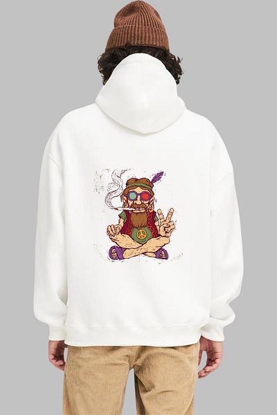 Nyda Collections Hanorac oversize unisex cu glugă - mânecă lungă, imprimat pace, bumbac