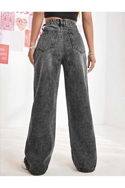 SHEVEGA Anthracite High Waist Women's Loose Jeans Wide Leg Flare Jeans