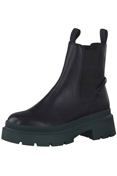 Tamaris Damen Elegante Stiefelette  1-25405-29 Schwarz 071 Black/Dk. Green Kunstleder mit TOUCH-IT
