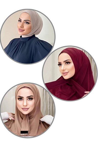 Organic Scarfs Penye Çıtçıtlı Hazır Eşarp Hijap Şal 3'lü Set
