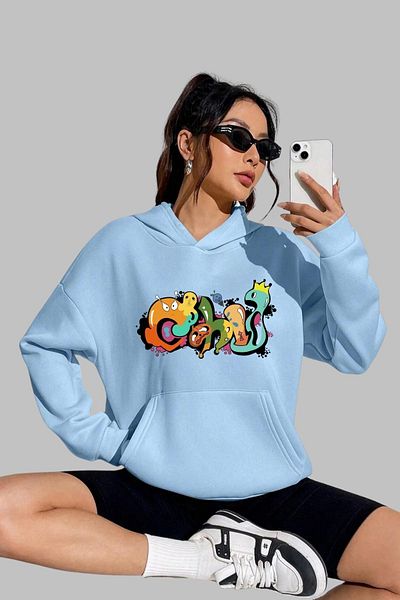Nyda Collections Hanorac supradimensionat unisex cu glugă cu imprimeu graffiti - mânecă lungă, bumbac