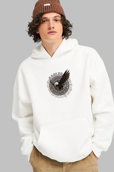 Nyda Collections Hanorac oversize unisex cu glugă cu imprimeu Eagle - mânecă lungă, bumbac
