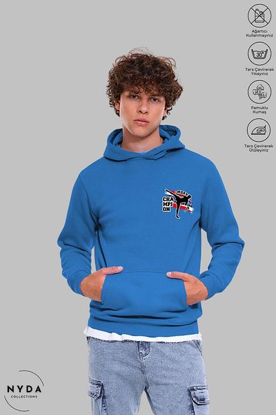 Nyda Collections Hanorac supradimensionat unisex cu glugă cu imprimeu Muay Thai - mânecă lungă, bumbac