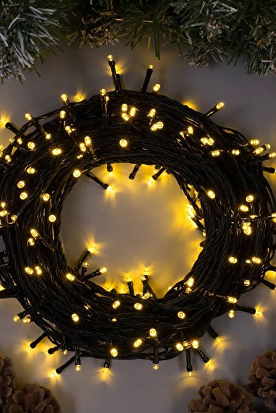 Toptanhane 10 Metre 100 Led Fişli Eklemeli Siyah Kablo Gün Işığı Sarı Led Aydınlatma Yılbaşı Düğün Nişan
