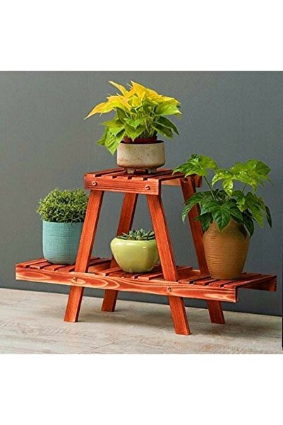 DEMBEY AHŞAP ATÖLYE Saksı Standı Bahçe Çiçeklik Rafı Ahşap 3 Katlı Saksılık K...