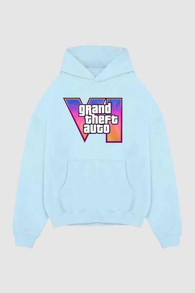 Nyda Collections Hanorac cu glugă unisex, supradimensionat, cu 3 fire Gta 6, cu glugă, imprimat cu logo