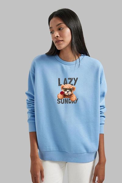 Nyda Collections Hanorac supradimensionat unisex din bumbac cu imprimeu de pluș - mânecă lungă, decolteu, fără glugă