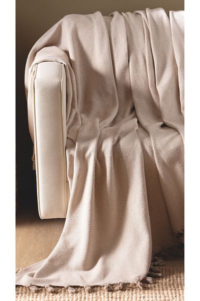 Lux Touch Husa de canapea cu smocuri din bumbac bej Lina - 170 x 210 cm Husa de canapea extensibila