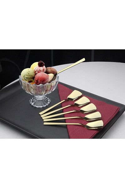 Demir Çeyiz Dmr Life 18/10 Gold Color Set of 6 Stainless Steel Ice Cream and Dessert Spoons