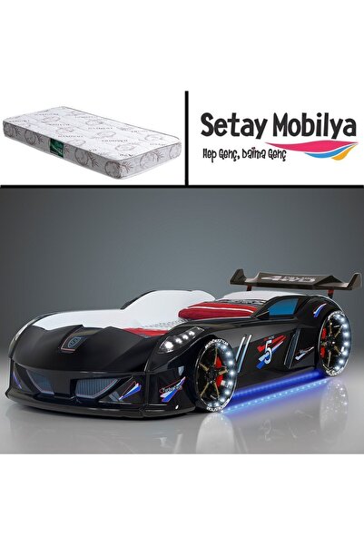 Setay Arabalı Yatak, Jaguar Rüzgarlıklı Full Ledli Arabalı Yatak - Siyah 1 Ad...