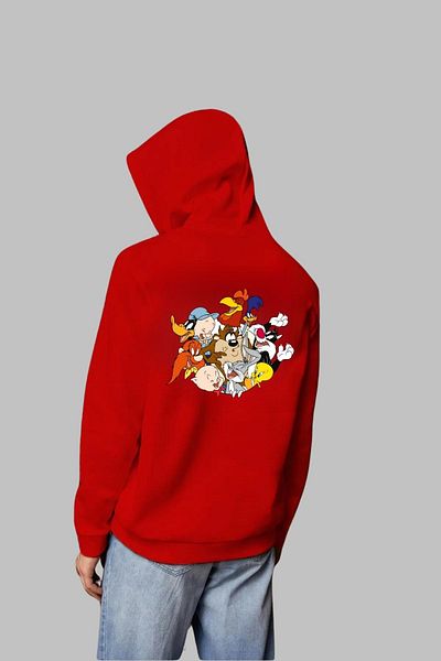 Nyda Collections Унисекс голям суичър с качулка с щампа Looney Tunes - дълъг ръкав, памук