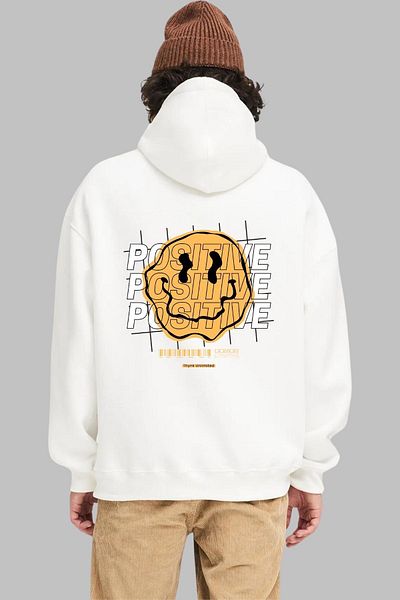 Nyda Collections Hanorac supradimensionat unisex cu glugă - mânecă lungă, imprimat cu fața zâmbitoare, bumbac