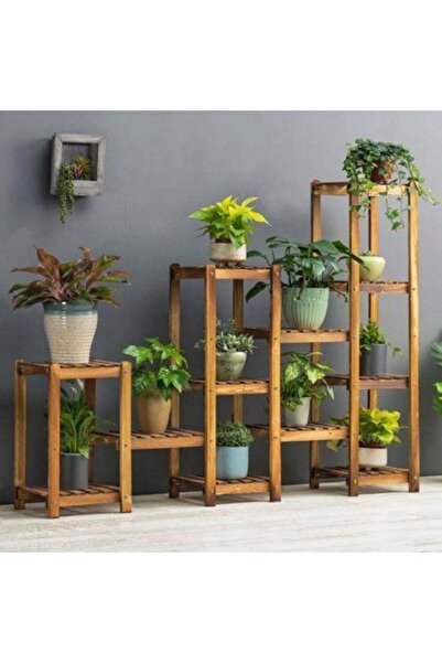 DEMBEY AHŞAP ATÖLYE Ahşap Saksı Stanttı 12 Raflı Dekoratif Saksılık Çiçeklik ...
