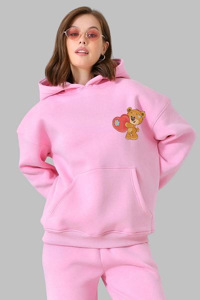 Nyda Collections Φούτερ Unisex Oversize Hooded Teddy Printed Φούτερ - Μακρυμάνικο, Βαμβακερό
