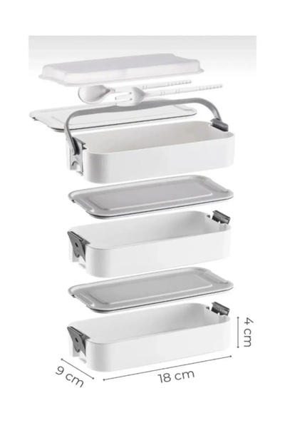 MHK Collection 3 Layer Gray Portable Food Container - Lunch Box Diet Lunch Box with Fork and Spoon