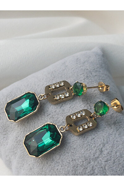 Siya Silver Kararmaz Çelik Zirkon Taşlı Bagetli Sallantılı Abiye Küpe