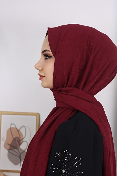HAR-UM Ticaret Tesettür Kadın Bambu Kraş Şal Bordo