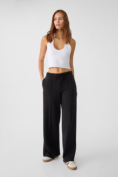 Stradivarius Wide Leg Trousers with Stitching Detail and Soft Texture