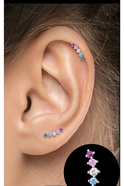 BY DİLEK ÇETİN ACCESSORY Çelik Multicolor Tragus Helix Piercing(1adet)