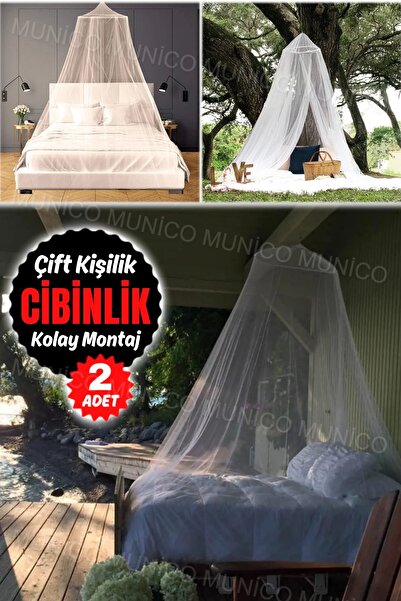 Munico 2 Adet Çift Kişilik Yatak İçin Kaliteli Cibinlik Tavana Asıl Beyaz Pra...