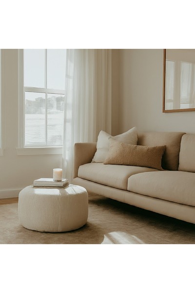 LOVİSSE HOME Kırık Beyaz Aura Plus Puf Pofuduk, Pofidik Teddy Ayak Uzatma - K...