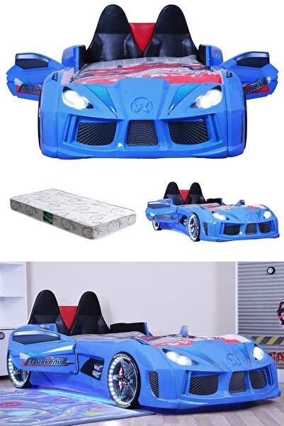 Setay Arabalı Yatak, Audi Koltuklu Full Ledli Arabalı Yatak - Mavi 1 Adet Comfort Yatak