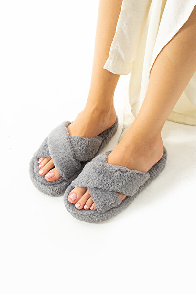 MÜJERİL'S Model Fluffy Cross - Papuci de casă pentru femei și fete, papuci de zestre, talpă silentioasă