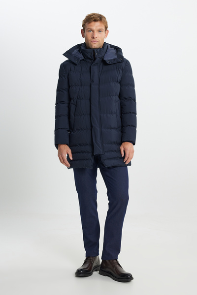 AC&Co / Altınyıldız Classics Marineblauer Herren-standardmantel Mit Stehkragen Und Seitentaschen