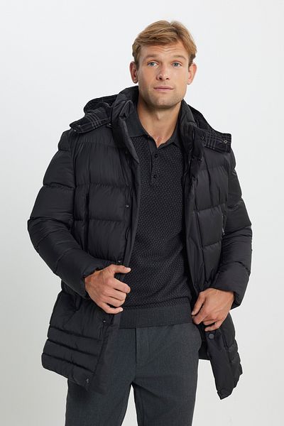 AC&Co / Altınyıldız Classics Ανδρικό παλτό με μαύρη κουκούλα Standard Fit - Σταντ γιακά και πλαϊνές τσέπες