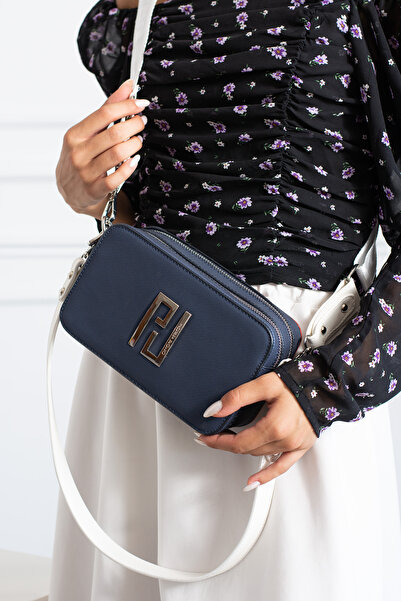 Just Polo Kadın Lacivert Beyaz Çapraz Askılı 2 Bölmeli Kutu Mini Omuz Ve El Ç...