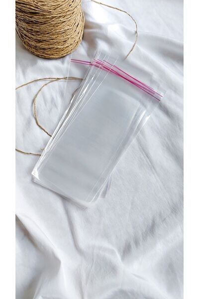 ÜNSALAN HOBİ Bantlı Jelatin Poşet Parlak Şeffaf Jelatin 10 X 20cm(POŞETİN AÇIK HALİDİR) 100 Adet