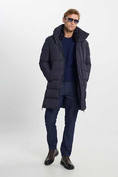 AC&Co / Altınyıldız Classics Ανδρικό παλτό Navy Blue - Standard Fit με γιακά και πλαϊνές τσέπες με φερμουάρ