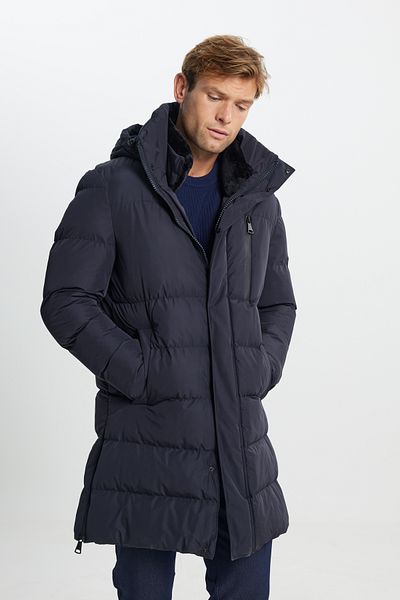 AC&Co / Altınyıldız Classics Ανδρικό παλτό Navy Blue - Standard Fit με γιακά και πλαϊνές τσέπες με φερμουάρ