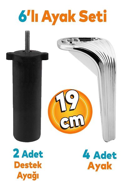 Badem10 Lotus Set of 6 Furniture Tv Unit Console Armchair Sofa Support Leg 19 cm Chrome Legs with M8 Bolts