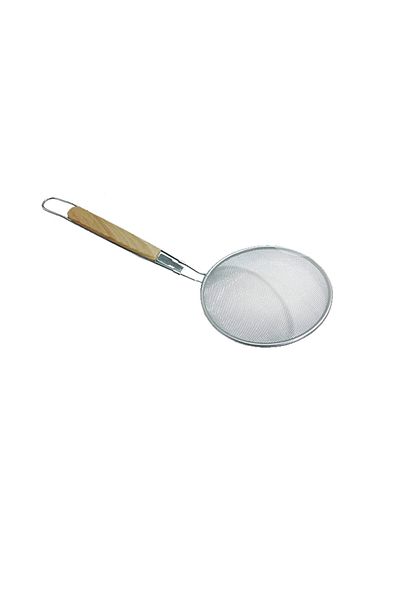 AL-Sahah Stainless Steel Frying oil Filter Strainer With Wooden Handle - 16 cm - Silver & Brown