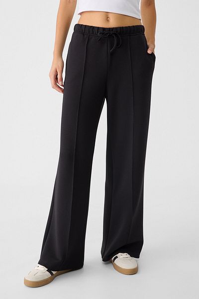 Stradivarius Wide Leg Trousers with Stitching Detail and Soft Texture
