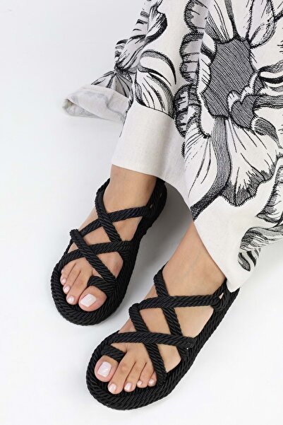 Shoeberry Avante Black Straw Women's Sandals