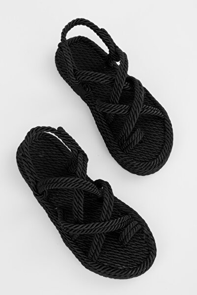 Shoeberry Dámské černé slaměné sandály Aero