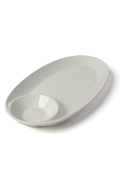 SQUALO Elegant Porcelain Oval Serving Flate Plate - Divided Modern Model, White - 33x17cm - A24963