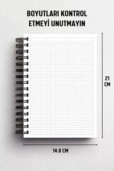 Eldesen Tasarım A5 Size - 80 Sheets 160 Pages, Checked Notebook, Thick Cover and Spiral